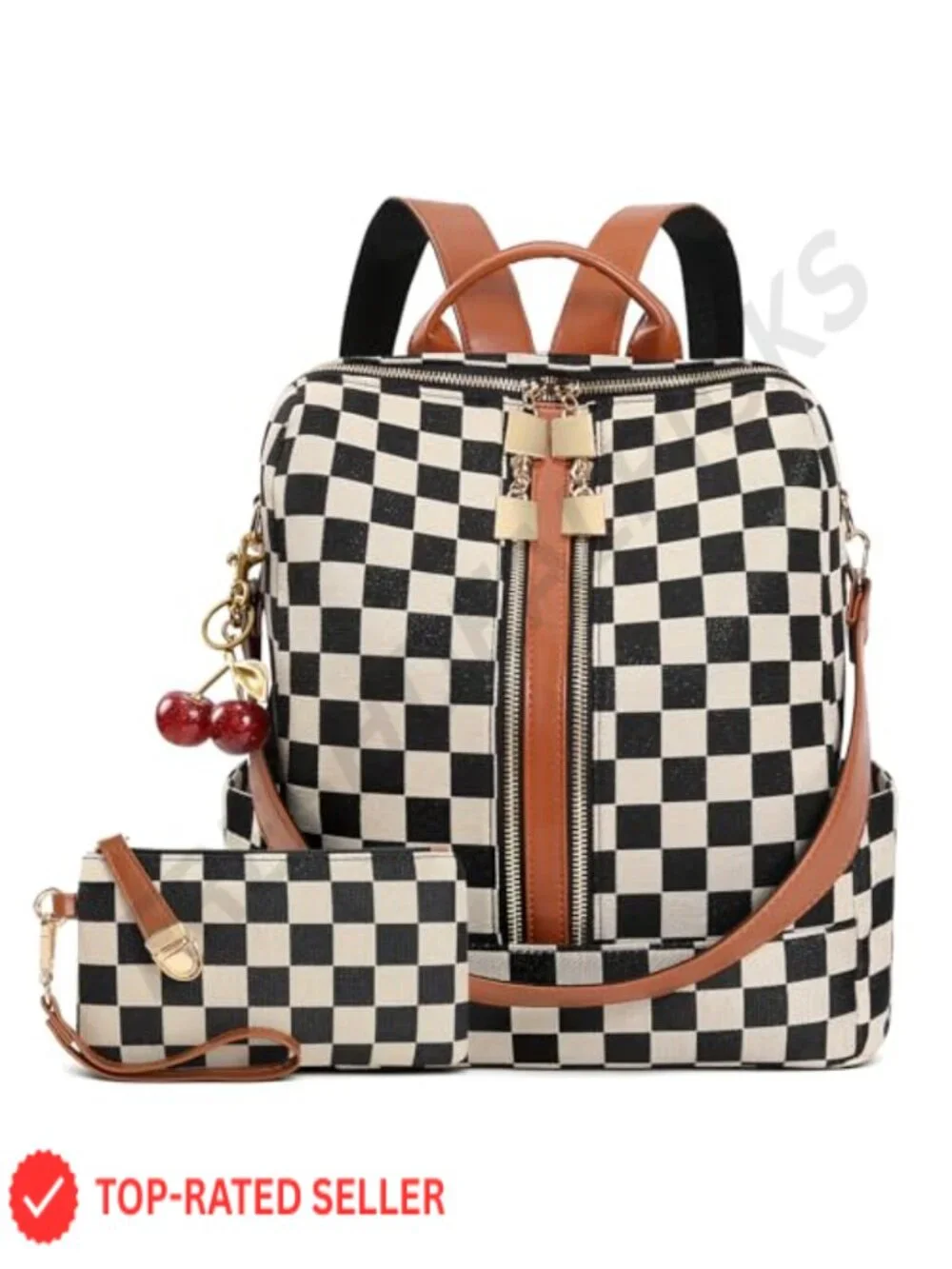 Small Checkered Backpack Purse for Women Canvas PU Fashion Daypack Travel Work